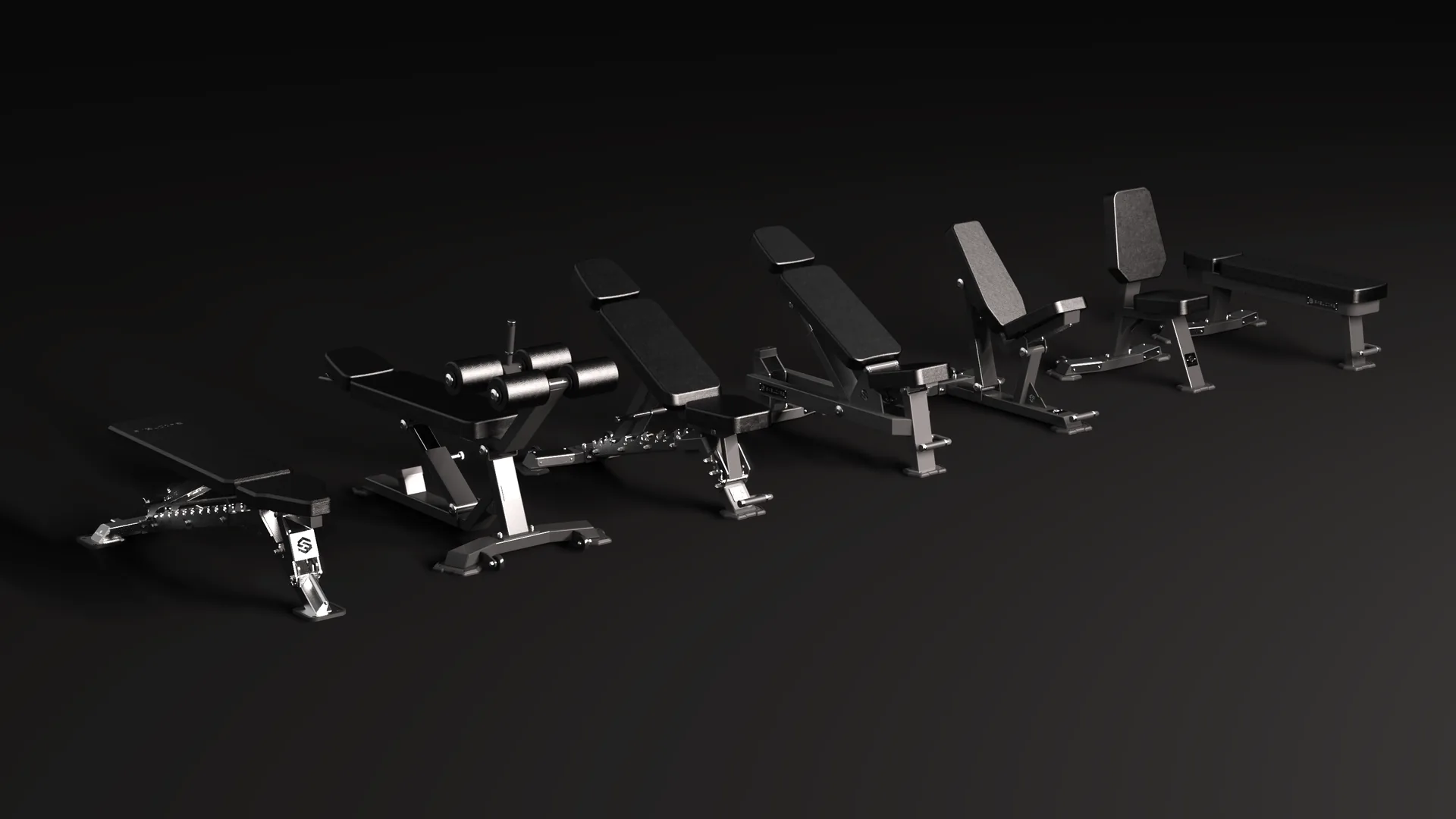 Heavy-duty commercial gym benches in a fitness facility